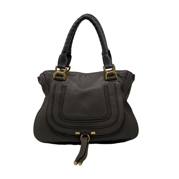 Chloé Gray Calf Leather Marcie Small Double Carry Satchel Bag - Picture 1 of 12